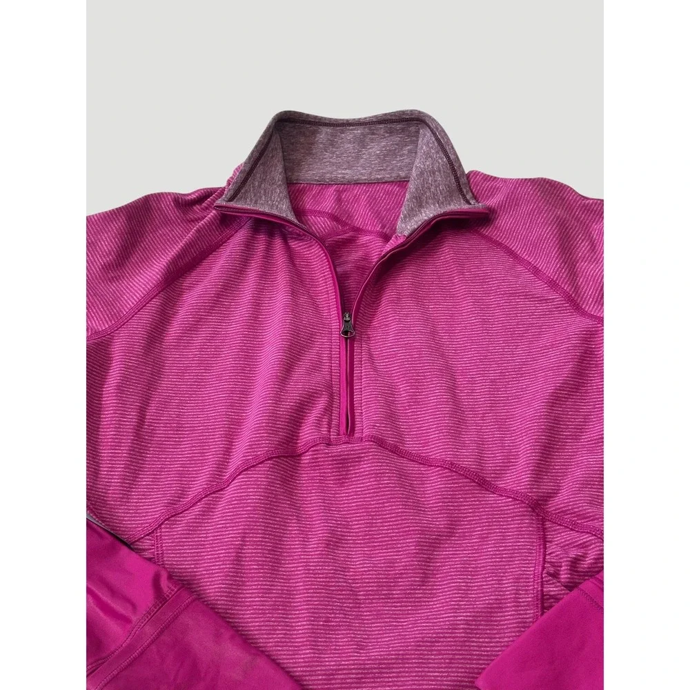 Lululemon Size 6 Running Y2K Kriss Cross 1/2 Zip Pink Stripe Pullover Jacket